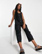 Topshop Lightweight Button Through Jumpsuit With Pockets In Black