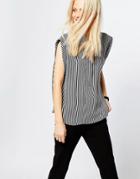 Monki Sleeveless Stripe Blouse - Black White Stripe