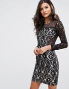 Ax Paris Lace Front Long Sleeved Mini Dress - Multi
