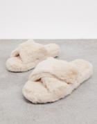 Simmi London Fluffy Slippers In Cream-white