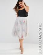 Lovedrobe All Over Rose Embellished Full Prom Skirt - Gray
