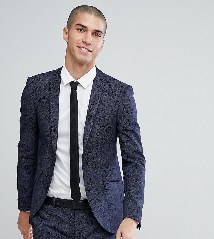 Heart & Dagger Super Skinny Suit Jacket In Printed Wool Mix - Navy