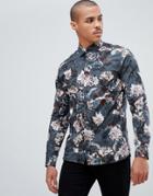 Ted Baker Party Shirt In Dark Blue Floral - Blue