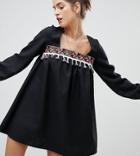 Reclaimed Vintage Inspired Smock Mini Dress With Trim - Black