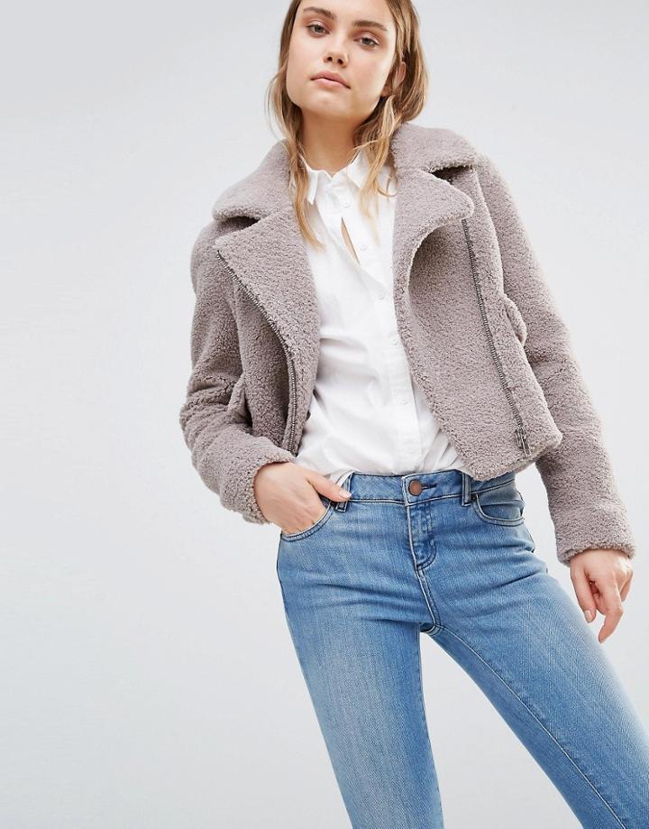 Lost Ink Cozy Biker Jacket - Stone