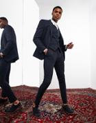 Noak 'camden' Skinny Suit Pants In Navy With Two-way Stretch