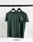 Threadbare Active 2 Pack Muscle Fit Training T-shirt In Khaki-green