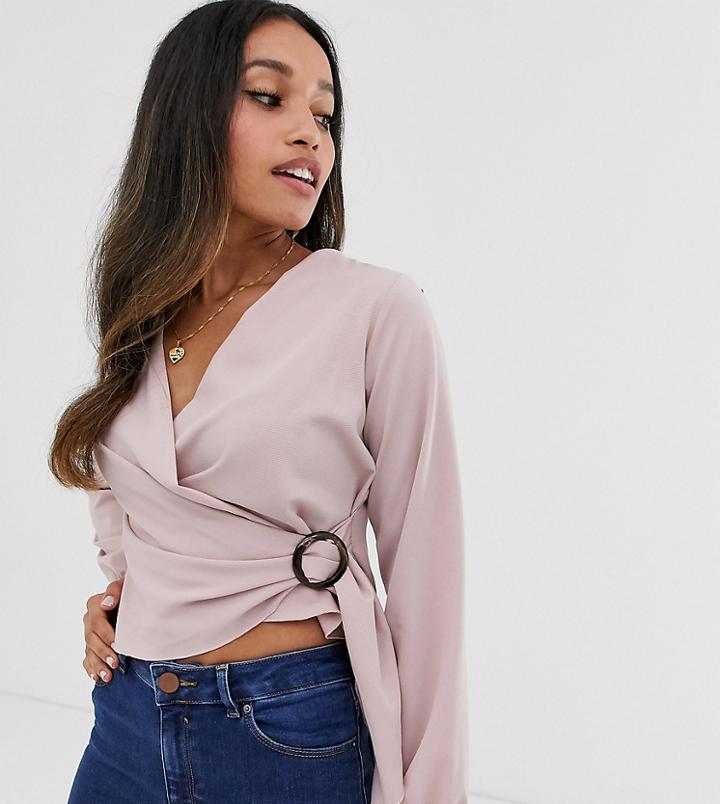 Boohoo Petite Exclusive Wrap Blouse In Blush - Purple