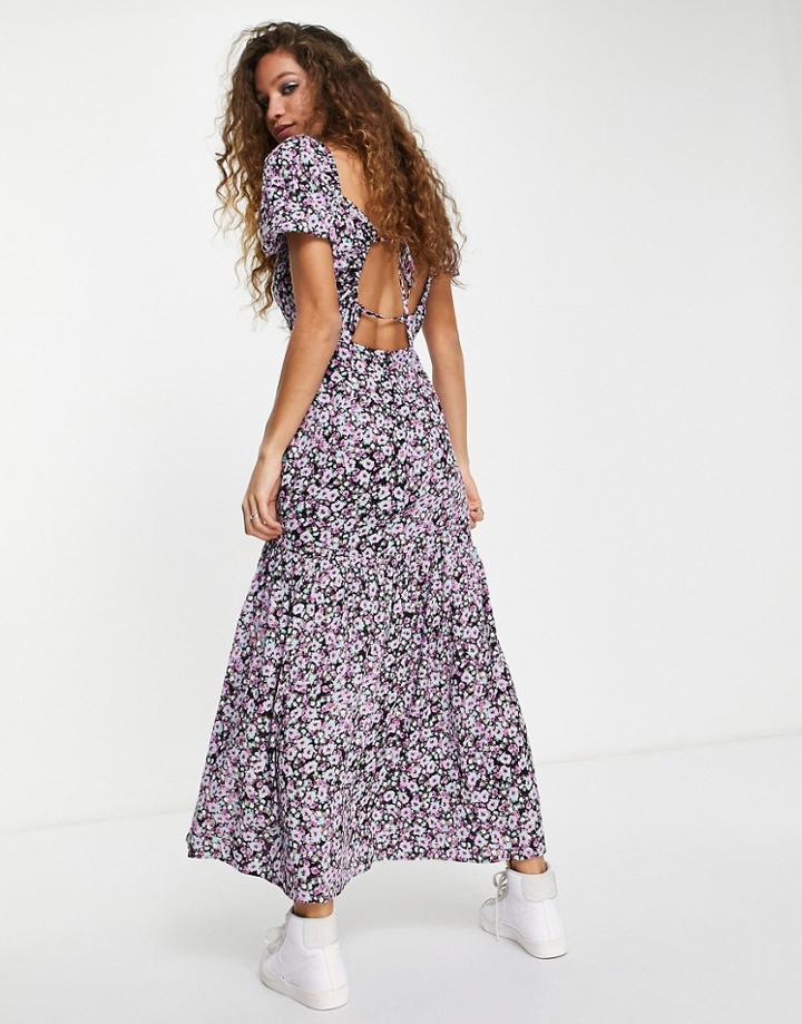 Topshop Grunge Printed Back Detail Midi Dress-multi