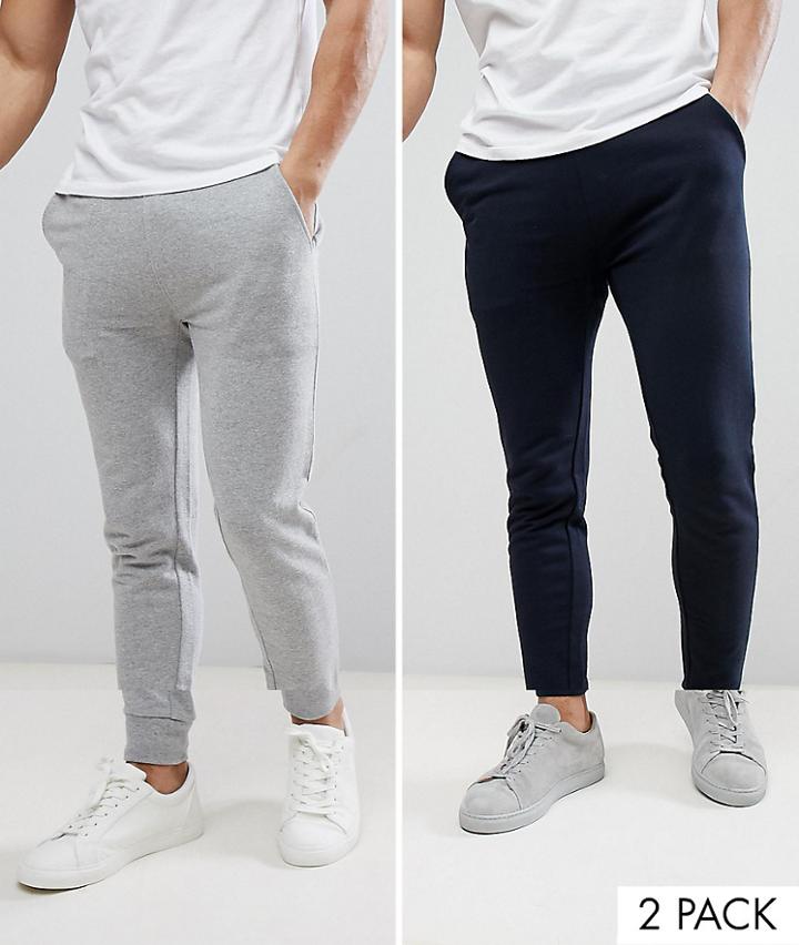 Asos Super Skinny Joggers 2 Pack Navy/gray Marl Save - Multi
