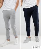 Asos Super Skinny Joggers 2 Pack Navy/gray Marl Save - Multi