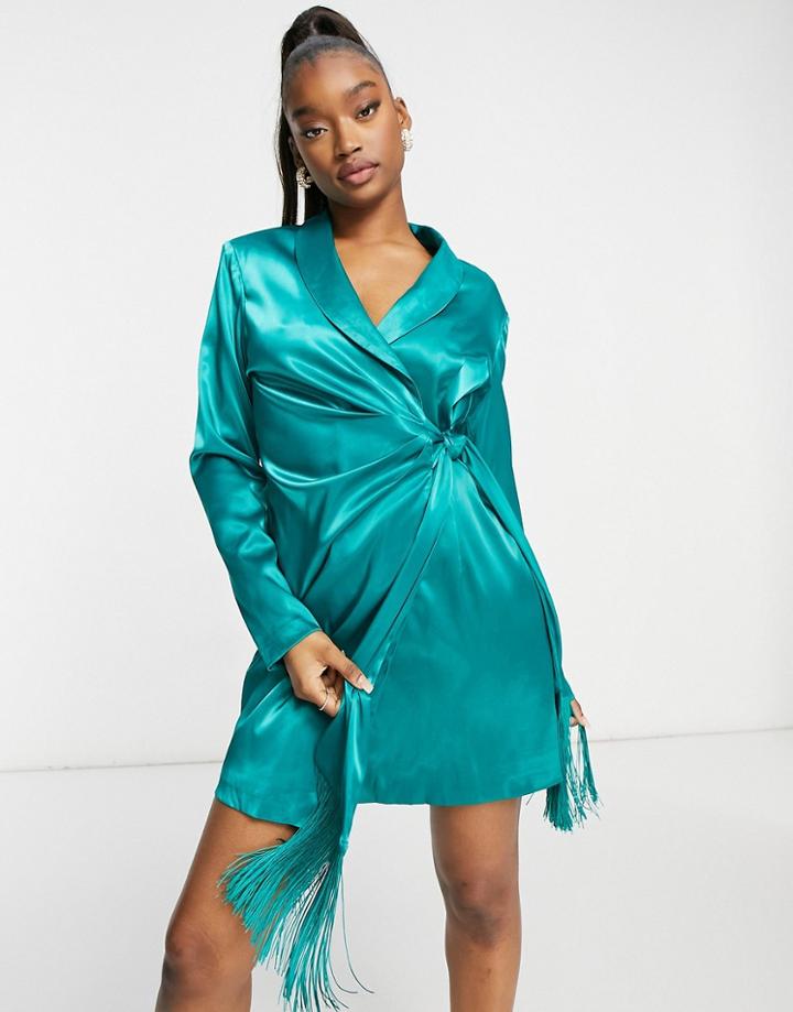 Saint Genies Blazer Dress With Fringe Detail In Emerald Green