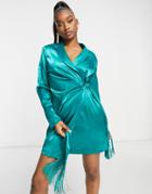 Saint Genies Blazer Dress With Fringe Detail In Emerald Green