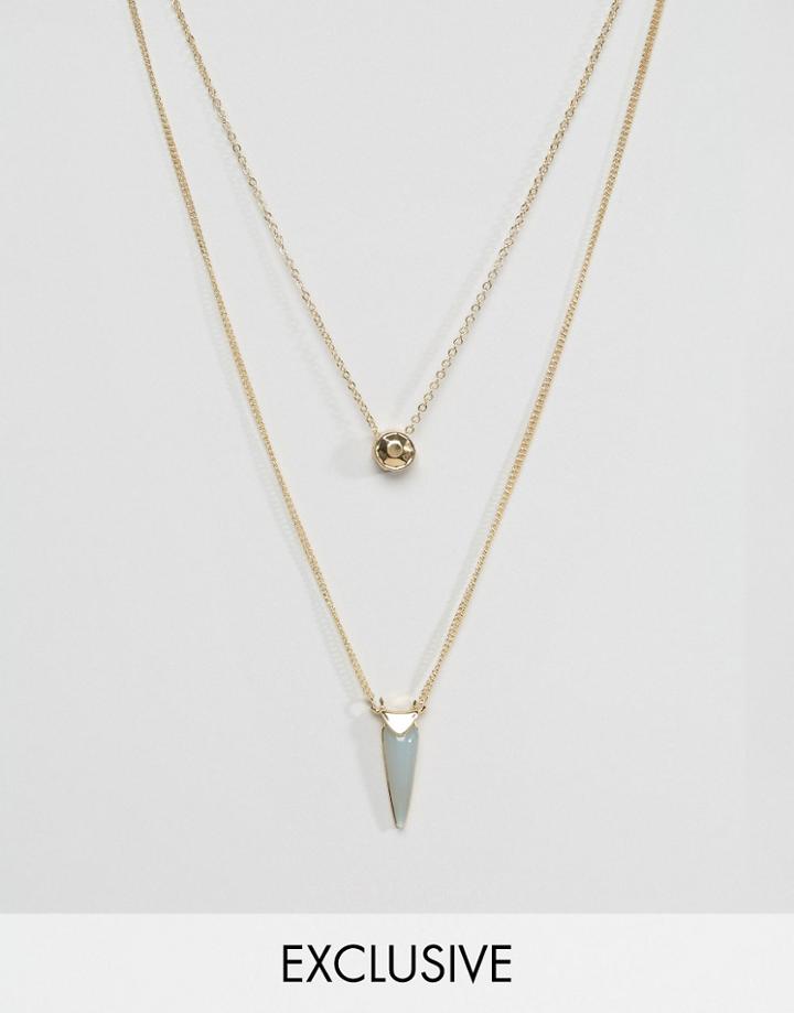 Designb London Stone & Circle Necklaces In 2 Pack - Gold