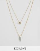 Designb London Stone & Circle Necklaces In 2 Pack - Gold