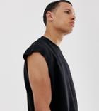 Asos Design Tall Oversized Sleeveless Sweatshirt In Black - Black