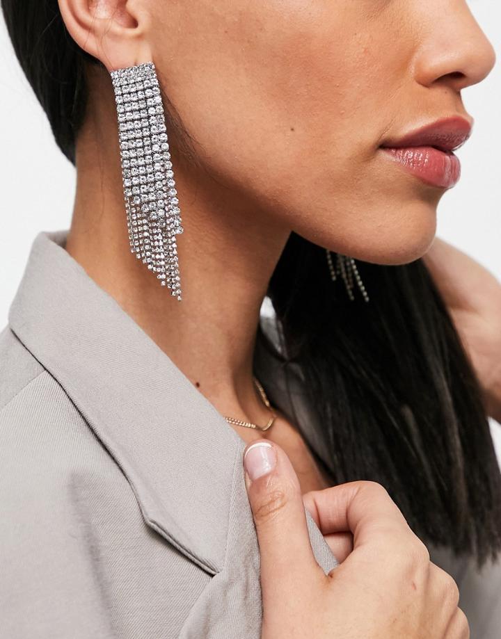 Asos Design Drop Earrings In Waterfall Crystal Design In Silver