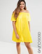 Asos Curve Boho Off Shoulder Dress - Yellow