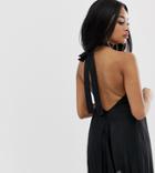 Asos Design Petite Backless Halter Pleated Mini Dress-black
