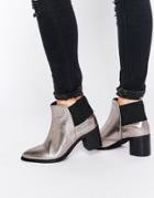 Lost Ink Aimon Silver Metallic Heeled Ankle Boots - Silver