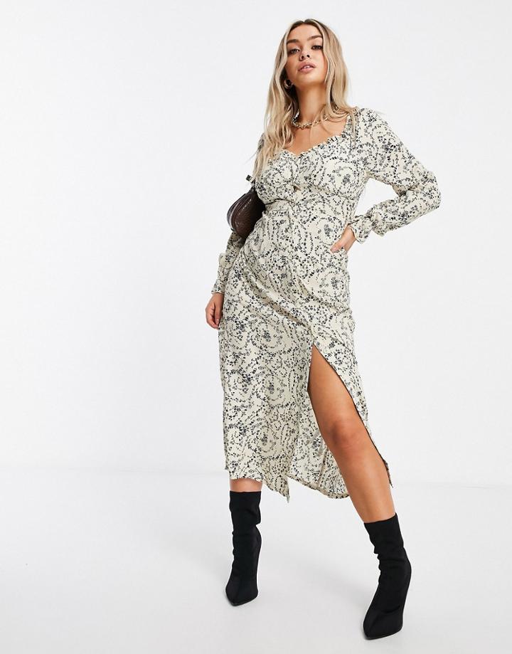 Missguided Milkmaid Midi Dress In Floral Print-neutral