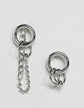 Monki Hoop And Chain Earrings - Silver