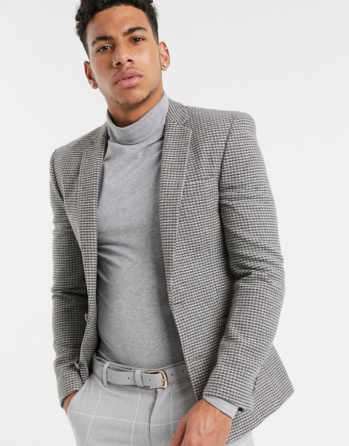 Asos Design Super Skinny Suit Jacket In Gray Houndstooth