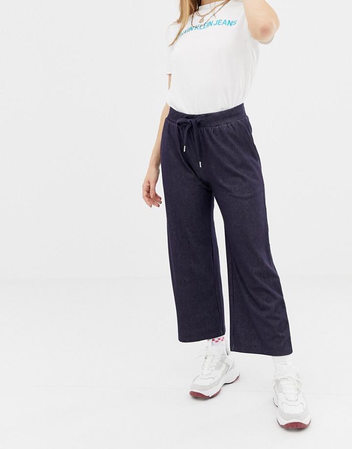 Noisy May Denim Affect Jersey Tie Waist Culottes - Blue