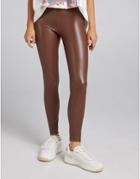 Bershka Faux Leather Legging In Brown