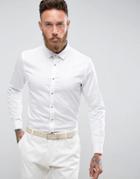 Asos Slim Fit Sateen Shirt With Ruby Stud - White
