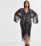 Asos Design Curve Kimono Midi Dress With Delicate Beaded Embellishment-black