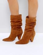 Asos Cianna Suede Slouch Cone Heel Boots - Brown