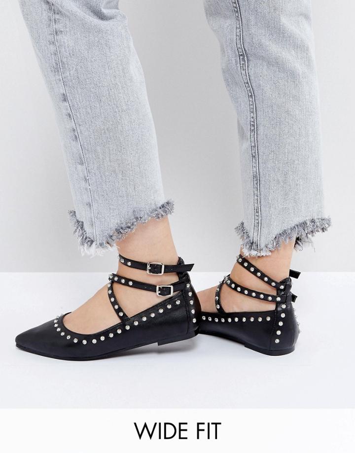 Asos Livewire Wide Fit Studded Ballet Flats - Black