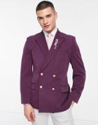 Asos Design Wedding Skinny Double Breasted Blazer In Plum-purple