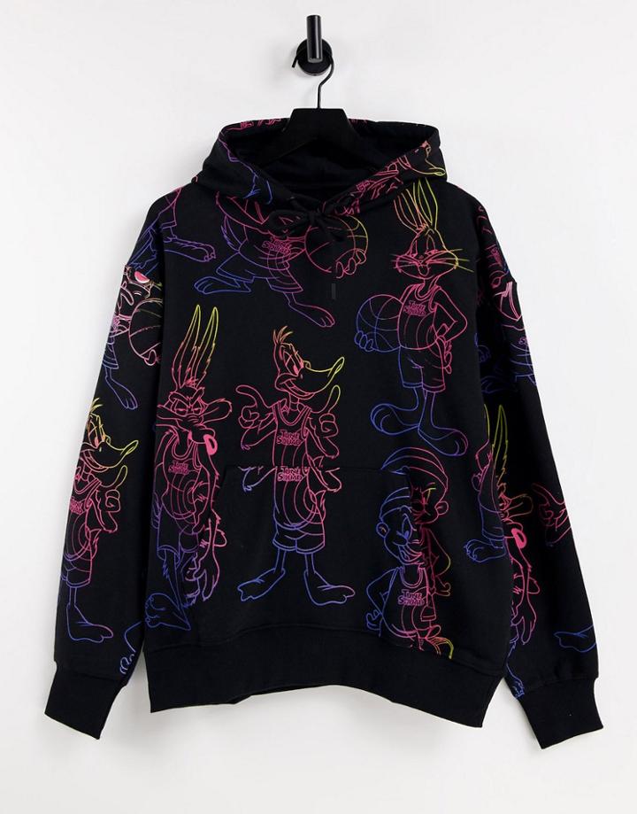Pull & Bear Space Jam Coordinating Shorts In All-over Paint Print-black