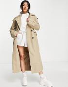Asos Design Lip Sleeved Trench In Stone-brown