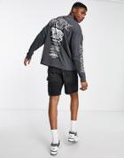 Asos Design Oversized Long Sleeve T-shirt In Gray With Front & Back Prints
