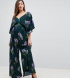 Asos Maternity Jumpsuit With Kimono Sleeve And Wide Leg In Print - Multi