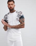 Religion Longline T-shirt With Faded Print Sleeves - White