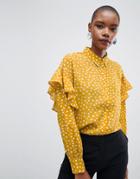 Selected Chanie Ruffle Arm Polka Dot Blouse - Yellow