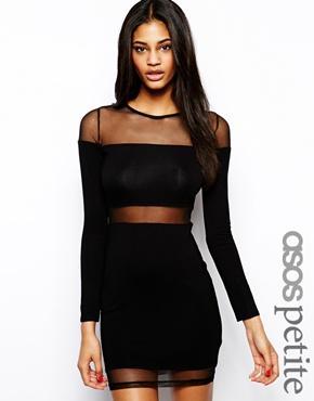 Asos Petite Mesh Insert Body-conscious Dress - Black