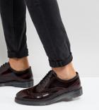 Asos Wide Fit Derby Brogue Shoes In Burgundy Leather With Ribbed Sole - Red