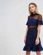 Three Floor Mini Skater Dress With Collar - Navy