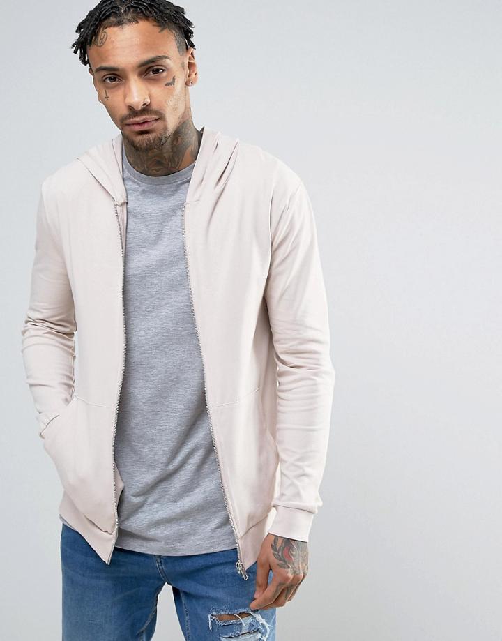 Asos Lightweight Muscle Zip-up Hoodie In Pink - Pink