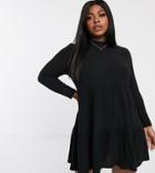 Simply Be Smock Dress With Tiered Skirt In Black