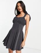 Asos Design Soft Denim Ruched Mini Dress In Washed Black