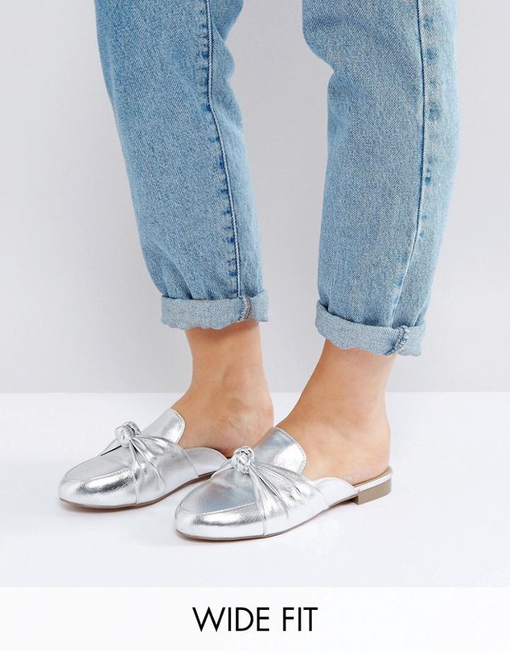 Asos Marie Wide Fit Bow Flat Mules - Silver