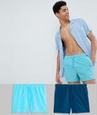 Asos Design Swim Shorts 2 Pack In Blue Short Length Save - Multi