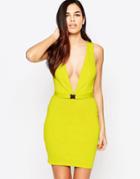 Oh My Love Belted Dress With Plunge - Lime
