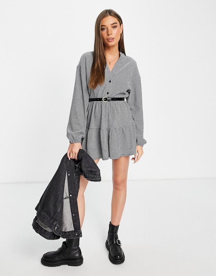 Asos Design Check Smock Button Through Romper With Belt-multi